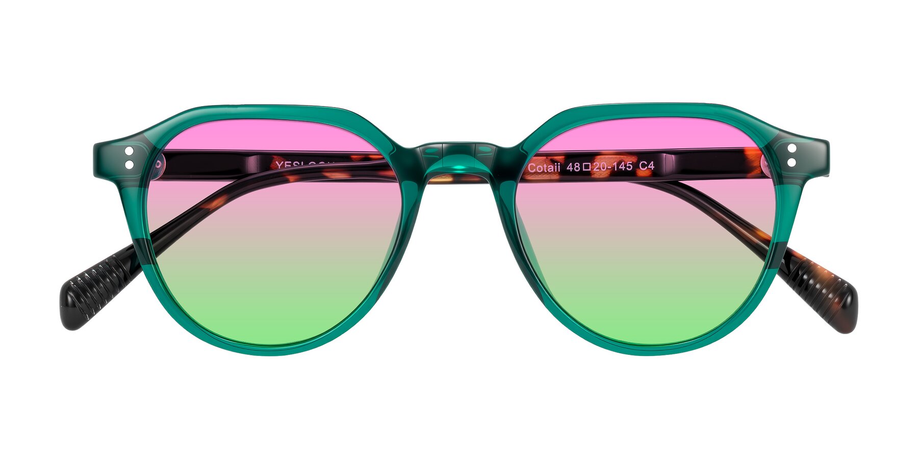 Folded Front of Cotaii in Emerald/Tortoise with Pink / Green Gradient Lenses