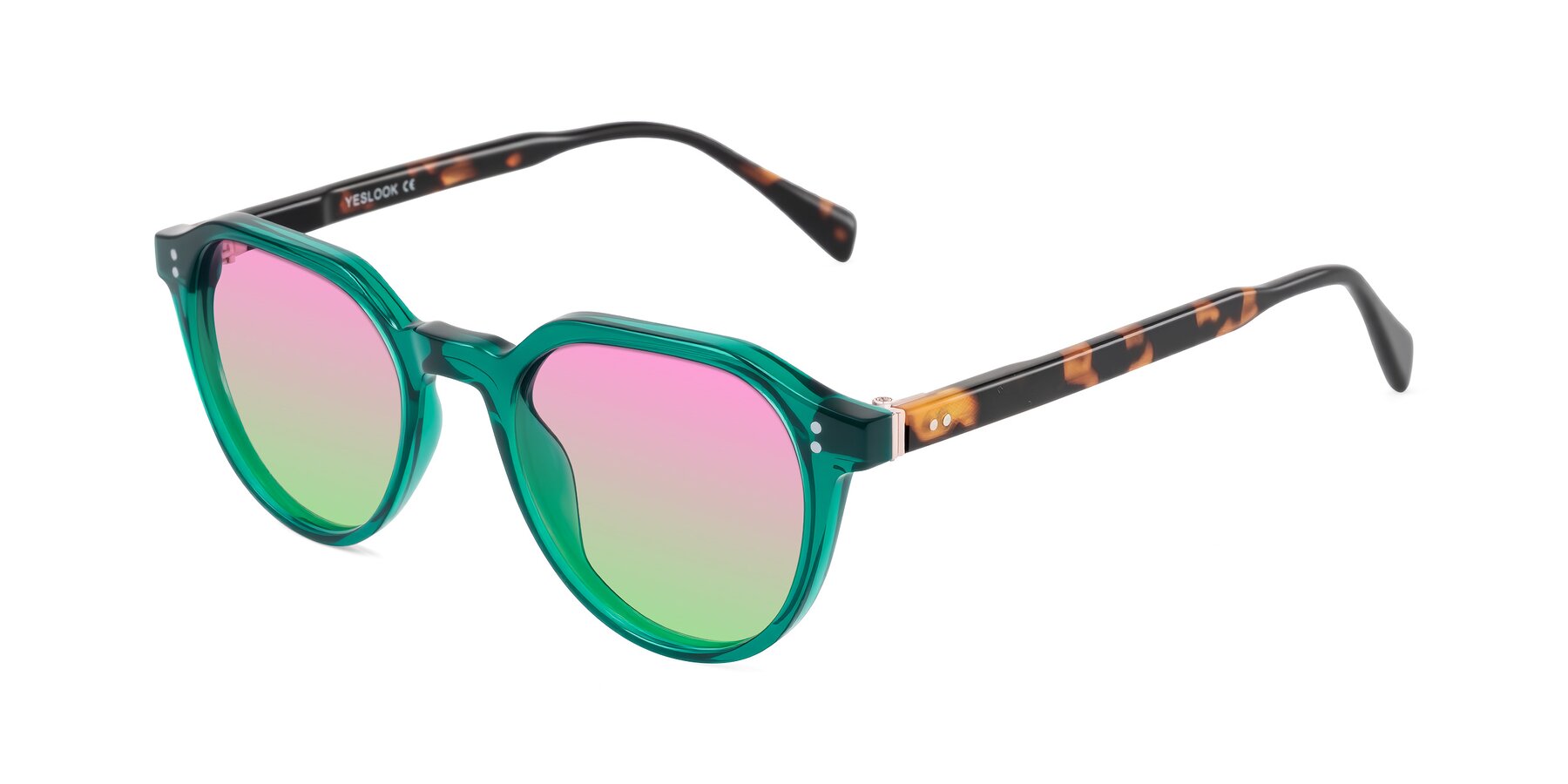 Angle of Cotaii in Emerald/Tortoise with Pink / Green Gradient Lenses