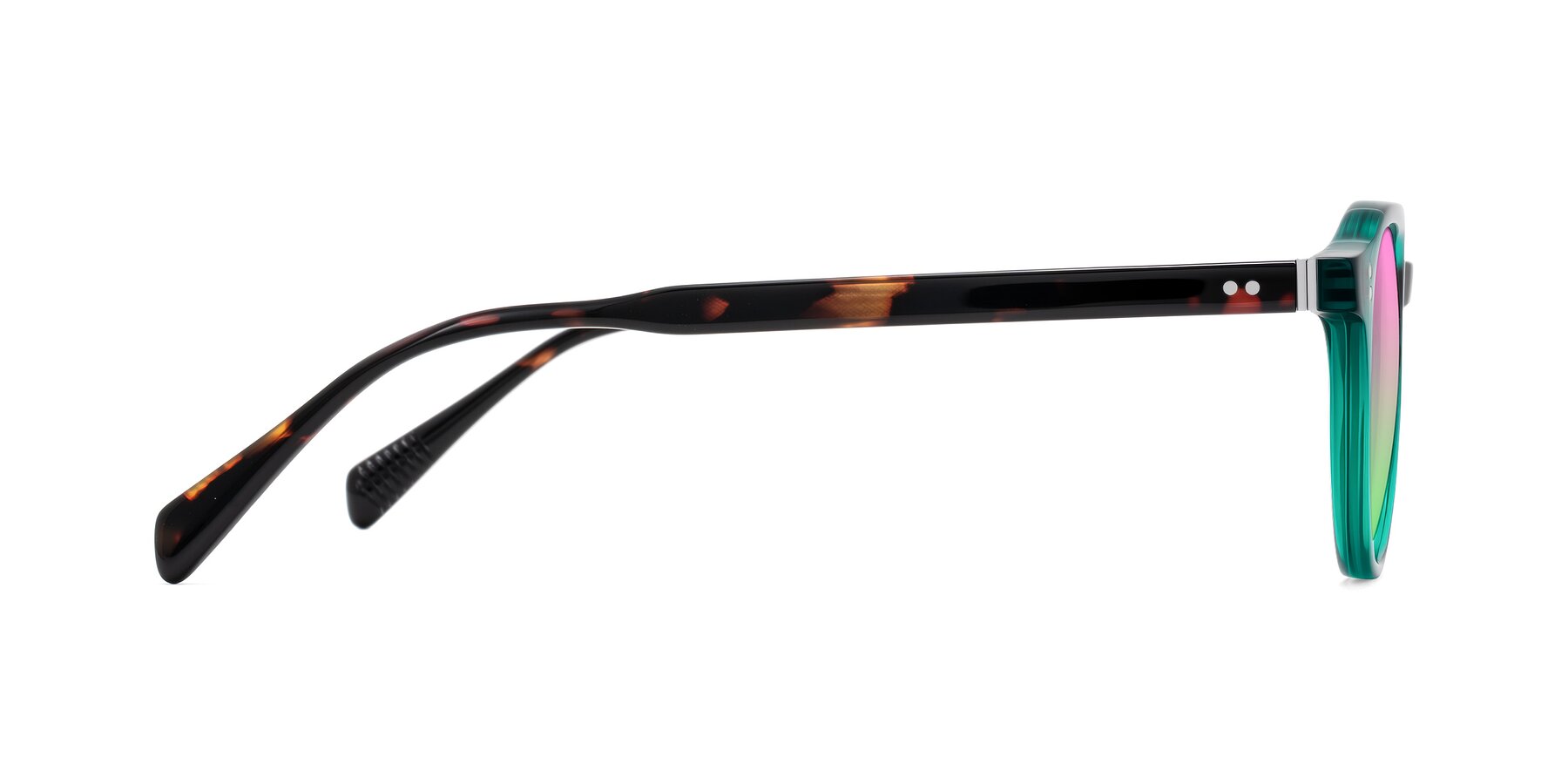 Side of Cotaii in Emerald/Tortoise with Pink / Green Gradient Lenses