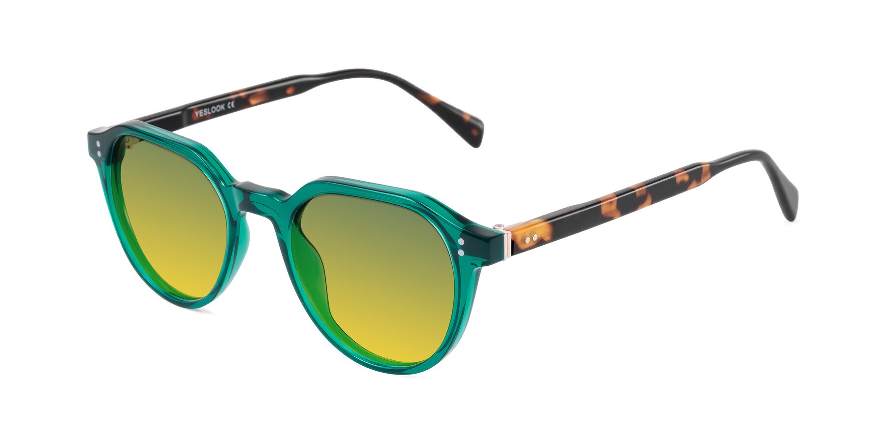 Angle of Cotaii in Emerald/Tortoise with Green / Yellow Gradient Lenses