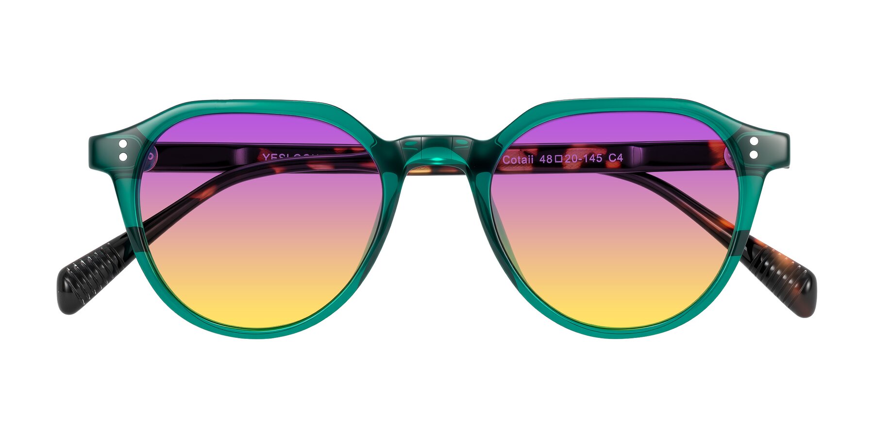 Folded Front of Cotaii in Emerald/Tortoise with Purple / Yellow Gradient Lenses