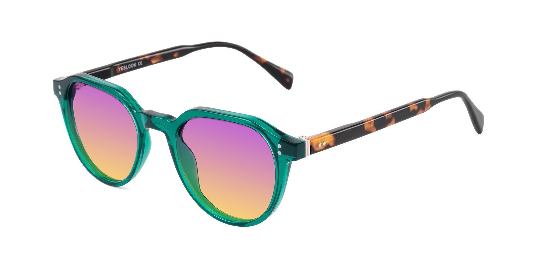 Angle of Cotaii in Emerald/Tortoise with Purple / Yellow Gradient Lenses