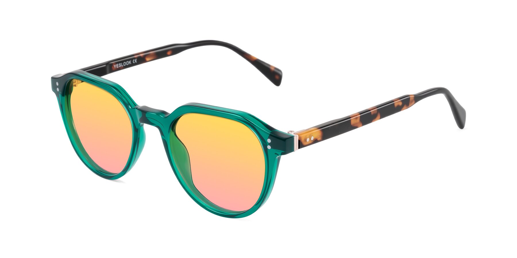 Angle of Cotaii in Emerald/Tortoise with Yellow / Pink Gradient Lenses