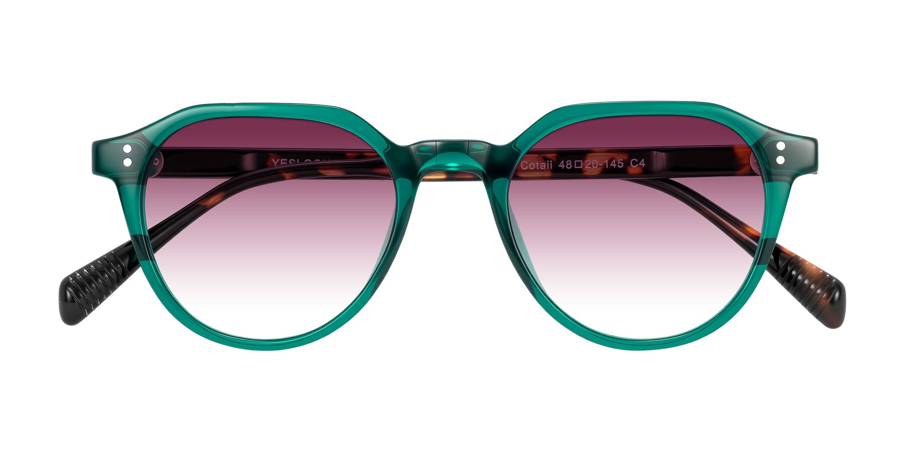 Folded Front of Cotaii in Emerald/Tortoise with Wine Gradient Lenses