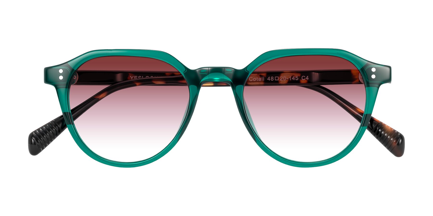 Folded Front of Cotaii in Emerald/Tortoise with Garnet Gradient Lenses