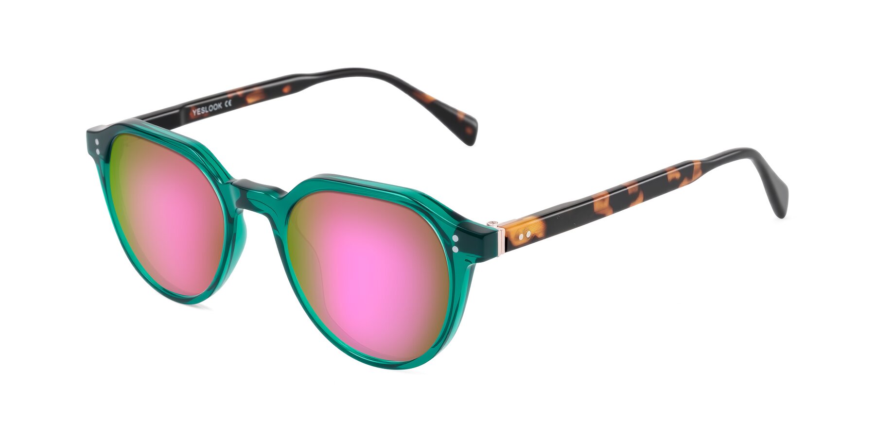 Angle of Cotaii in Emerald/Tortoise with Pink Mirrored Lenses