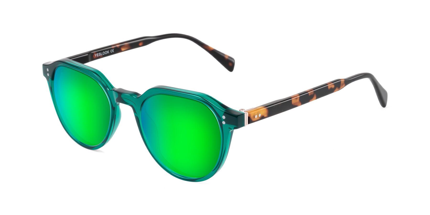 Angle of Cotaii in Emerald/Tortoise with Green Mirrored Lenses