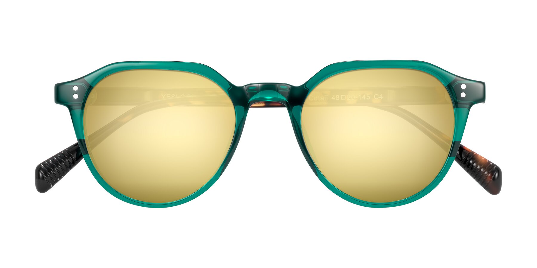 Folded Front of Cotaii in Emerald/Tortoise with Gold Mirrored Lenses