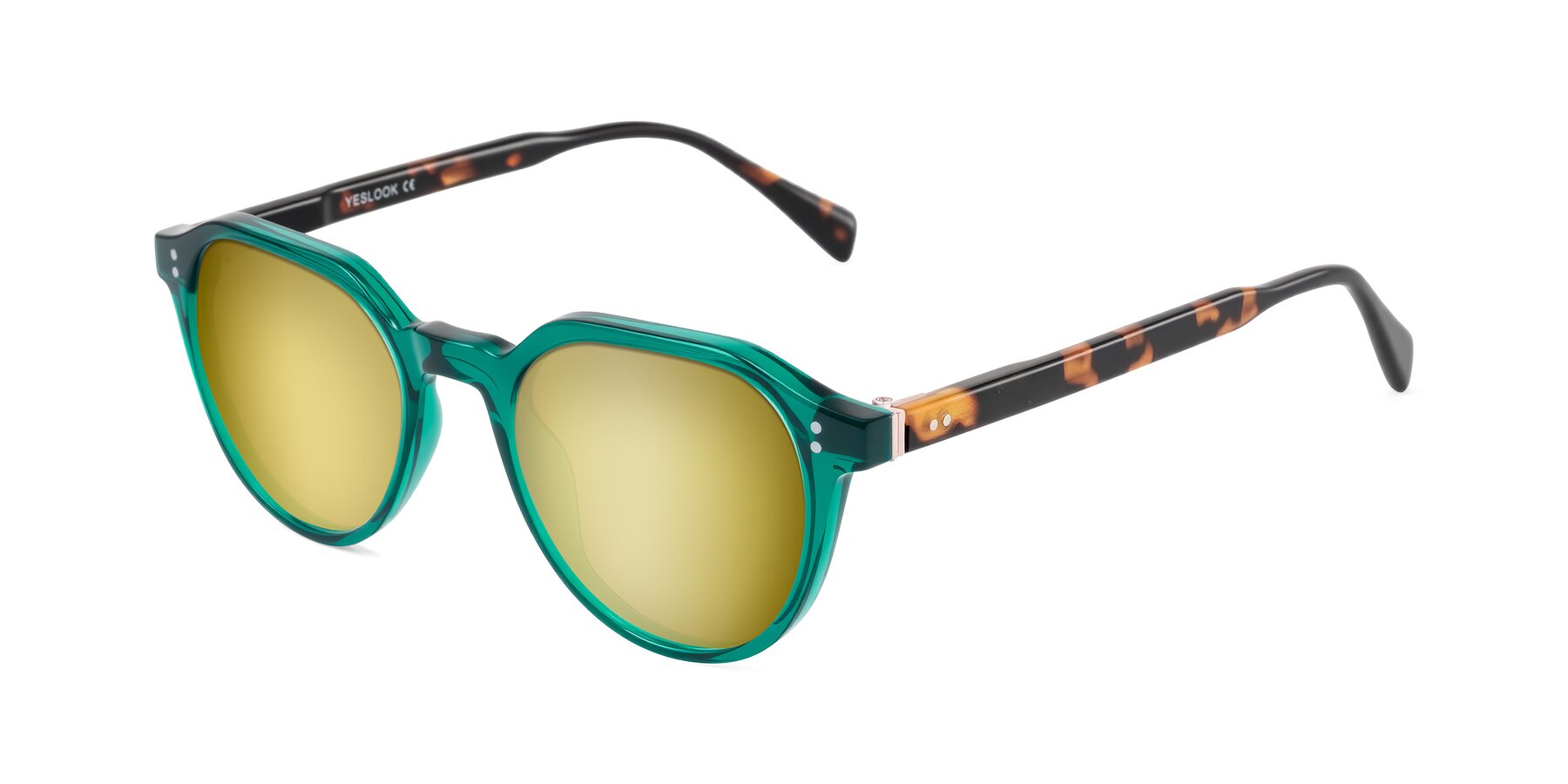 Angle of Cotaii in Emerald/Tortoise with Gold Mirrored Lenses