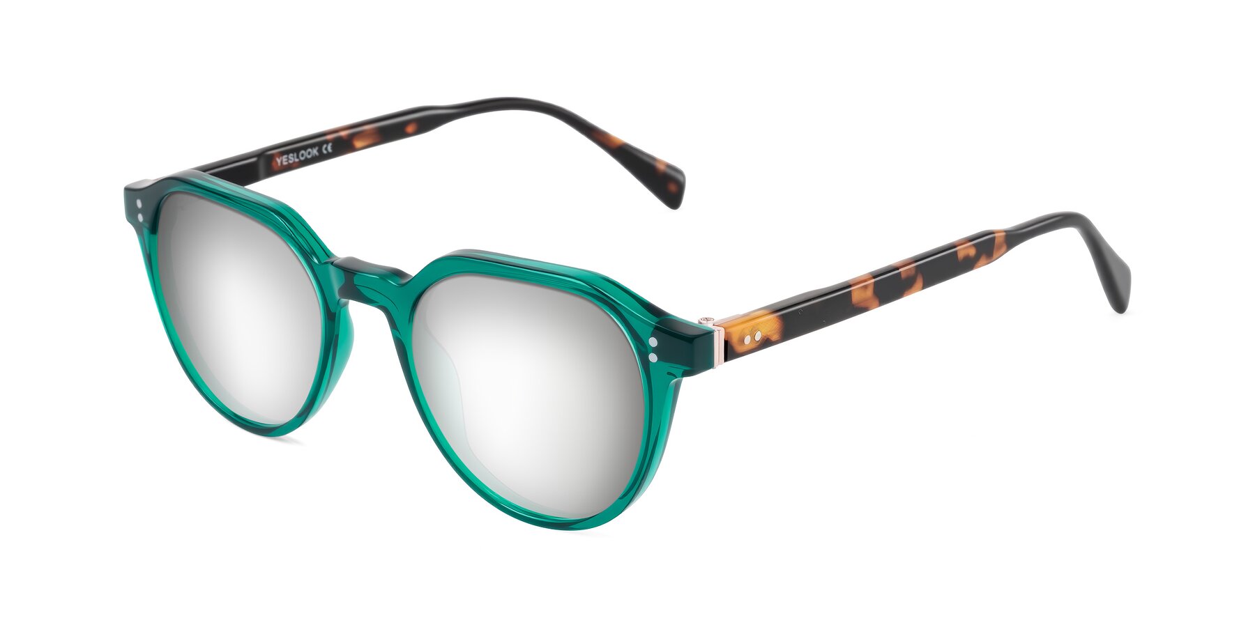 Angle of Cotaii in Emerald/Tortoise with Silver Mirrored Lenses