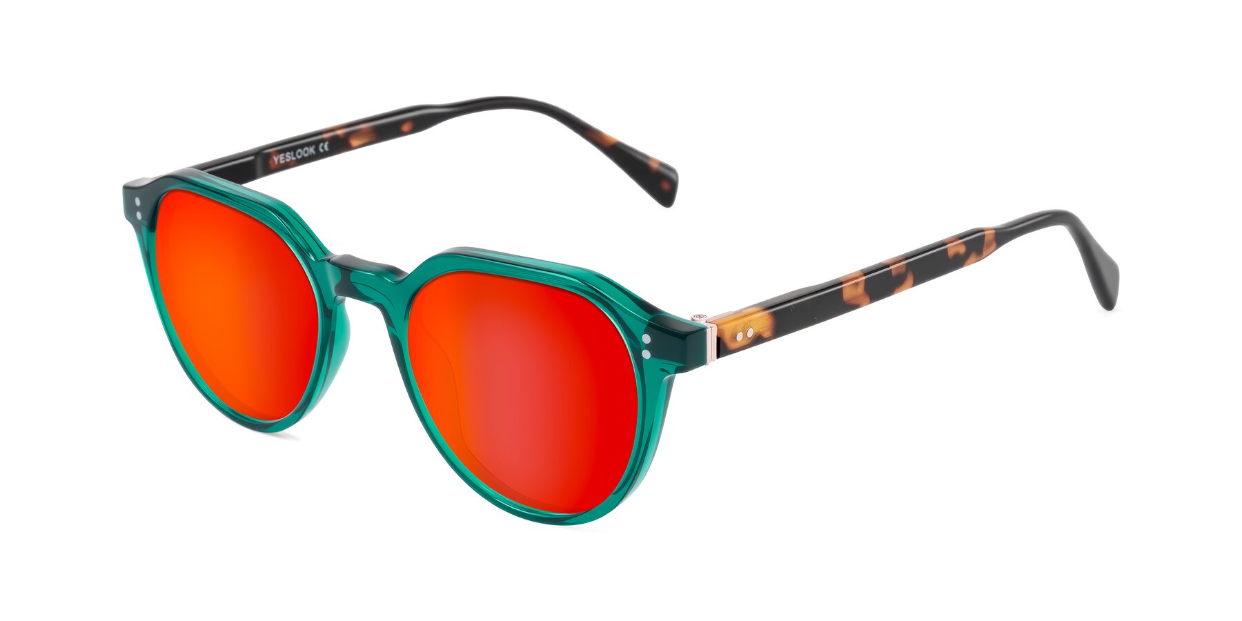 Angle of Cotaii in Emerald/Tortoise with Red Gold Mirrored Lenses
