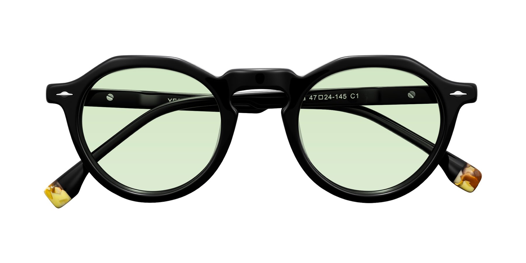 Folded Front of Orta in Black with Light Green Tinted Lenses