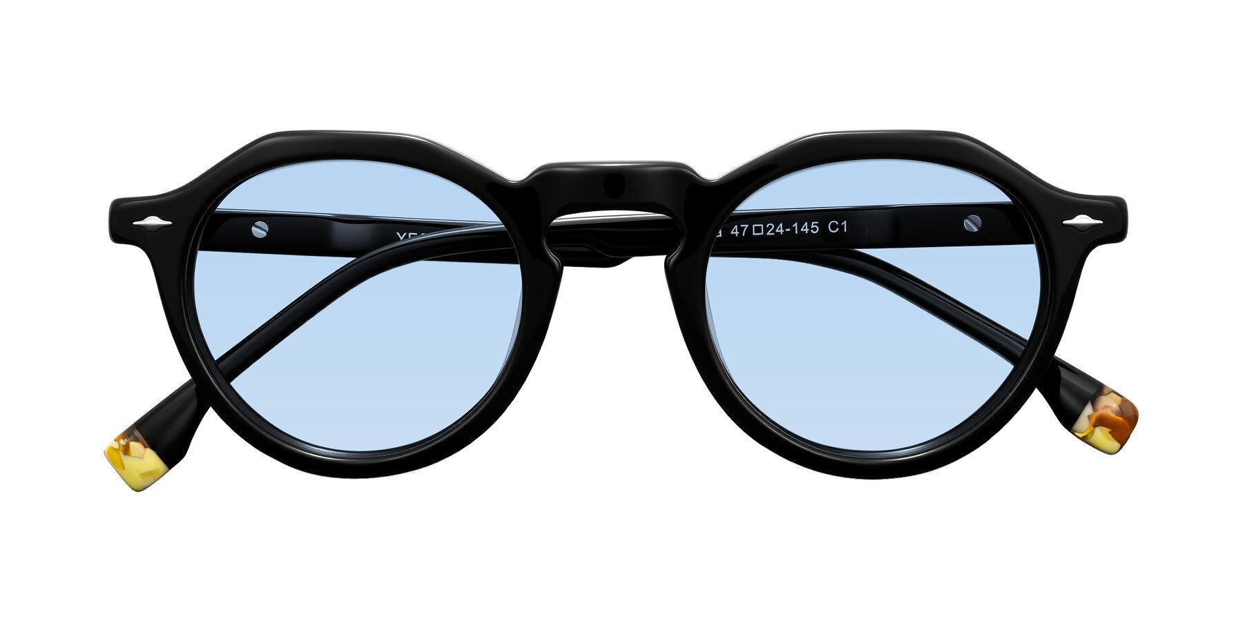 Folded Front of Orta in Black with Light Blue Tinted Lenses