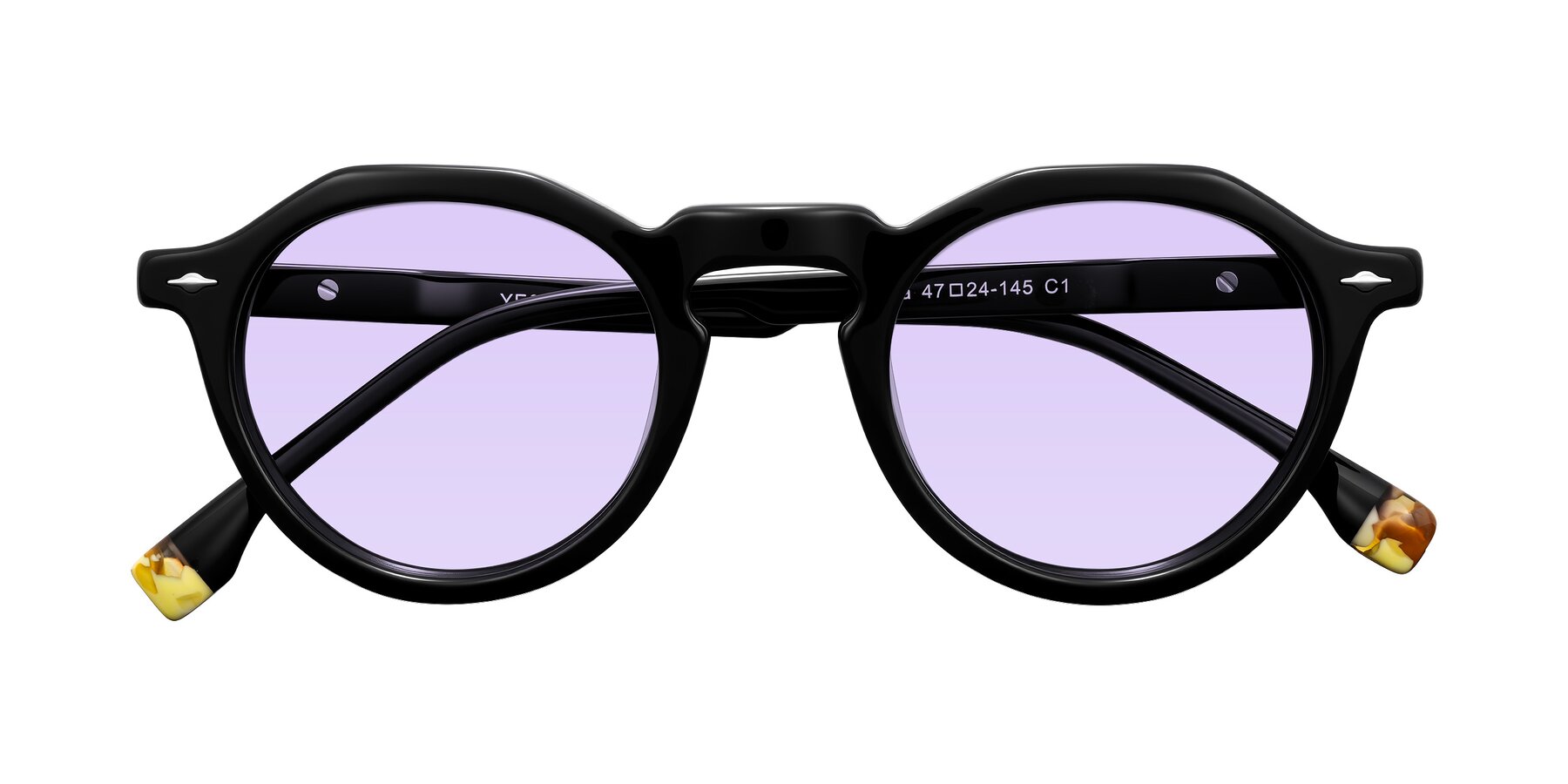 Folded Front of Orta in Black with Light Purple Tinted Lenses