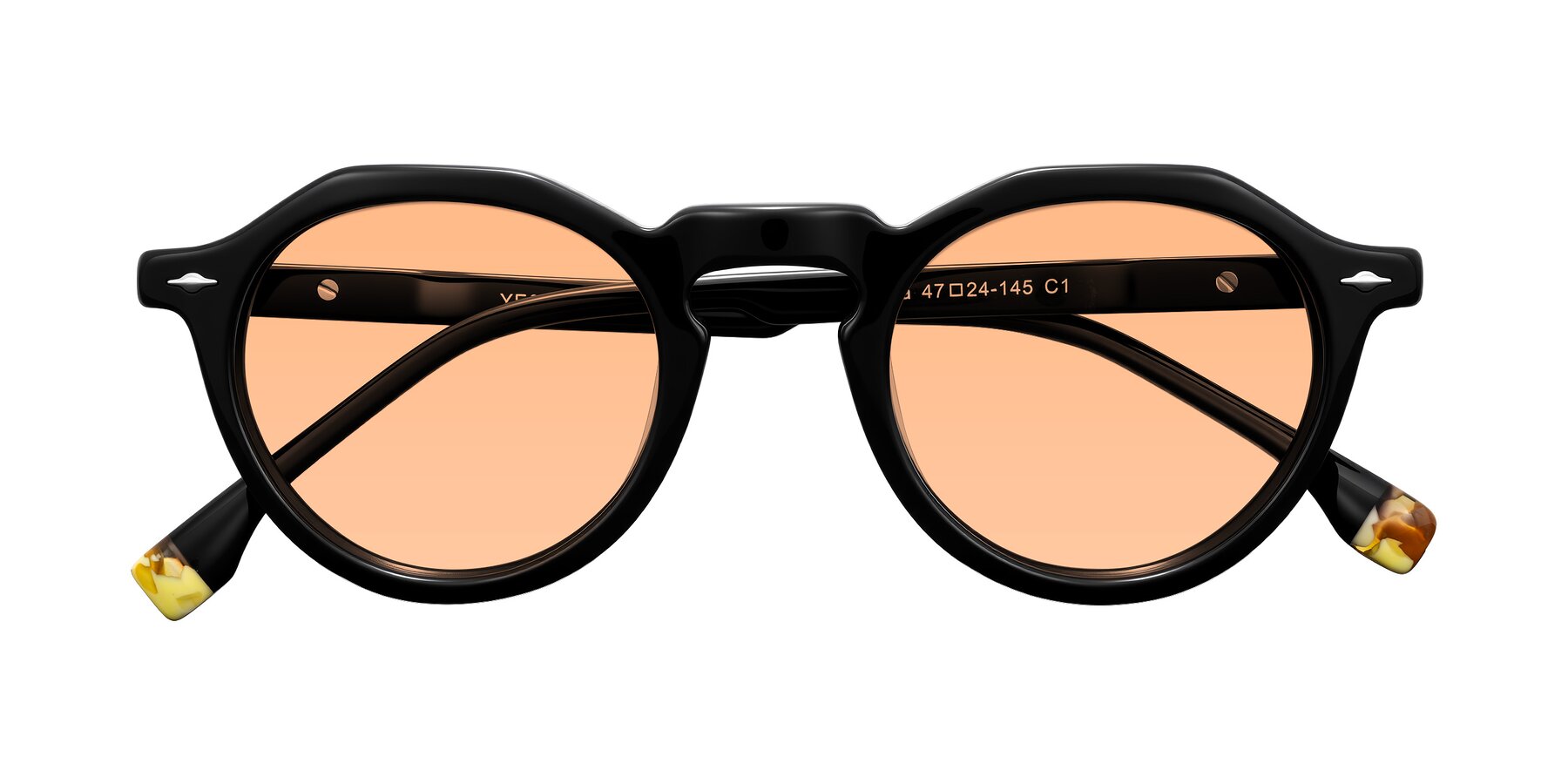 Folded Front of Orta in Black with Light Orange Tinted Lenses