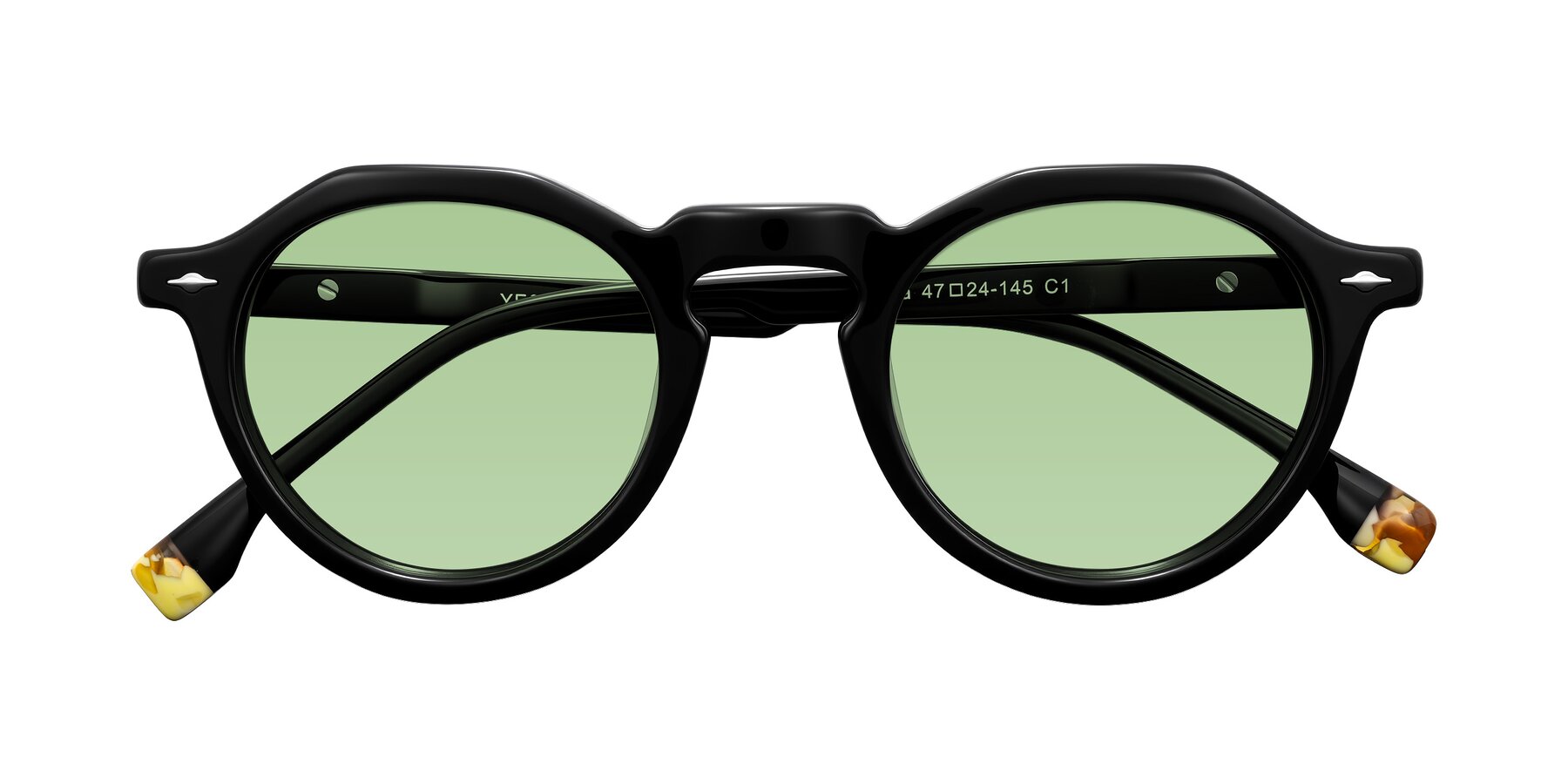 Folded Front of Orta in Black with Medium Green Tinted Lenses