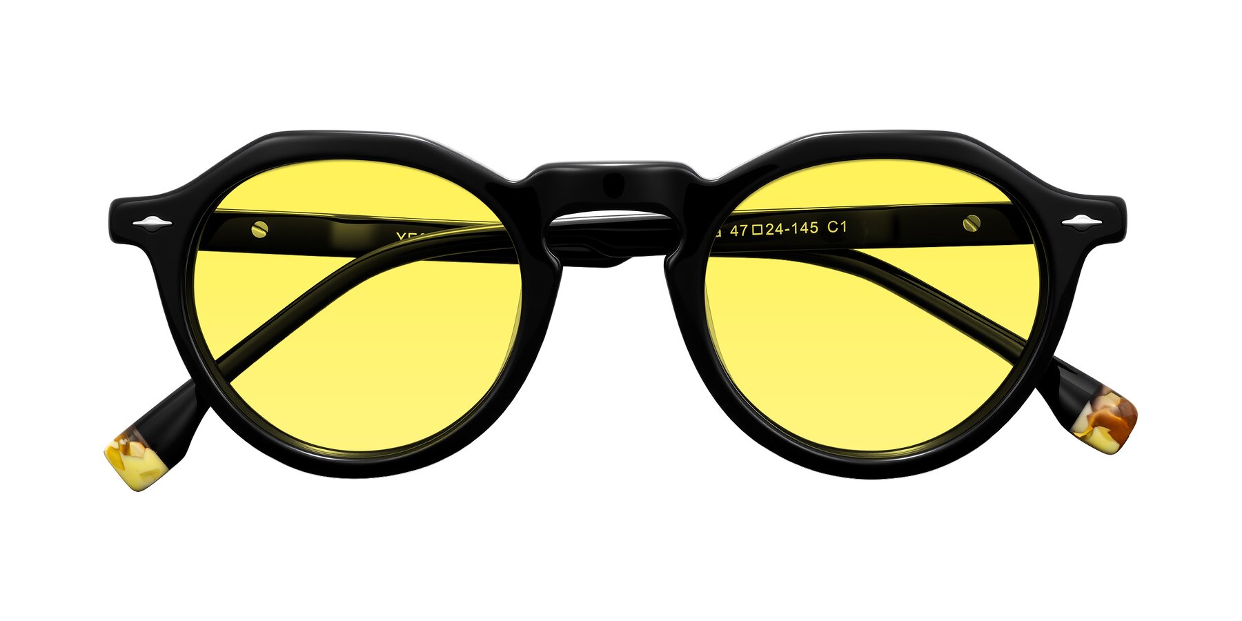 Folded Front of Orta in Black with Medium Yellow Tinted Lenses
