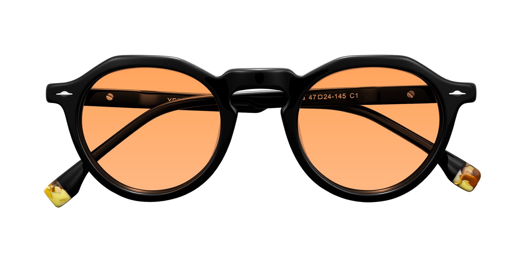 Folded Front of Orta in Black with Medium Orange Tinted Lenses