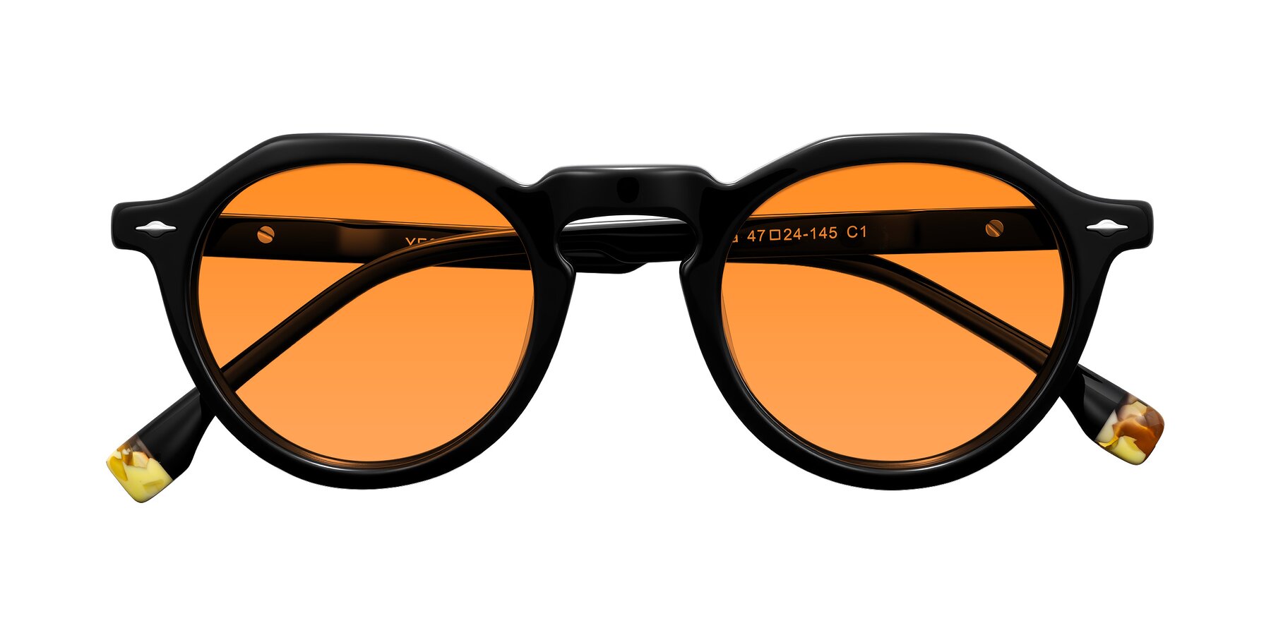 Folded Front of Orta in Black with Orange Tinted Lenses