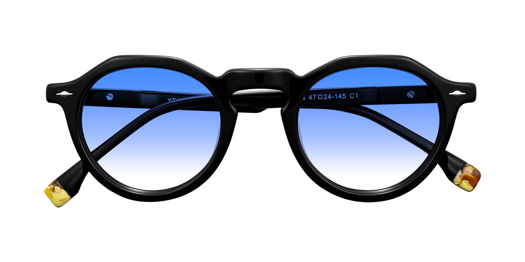 Folded Front of Orta in Black with Blue Gradient Lenses