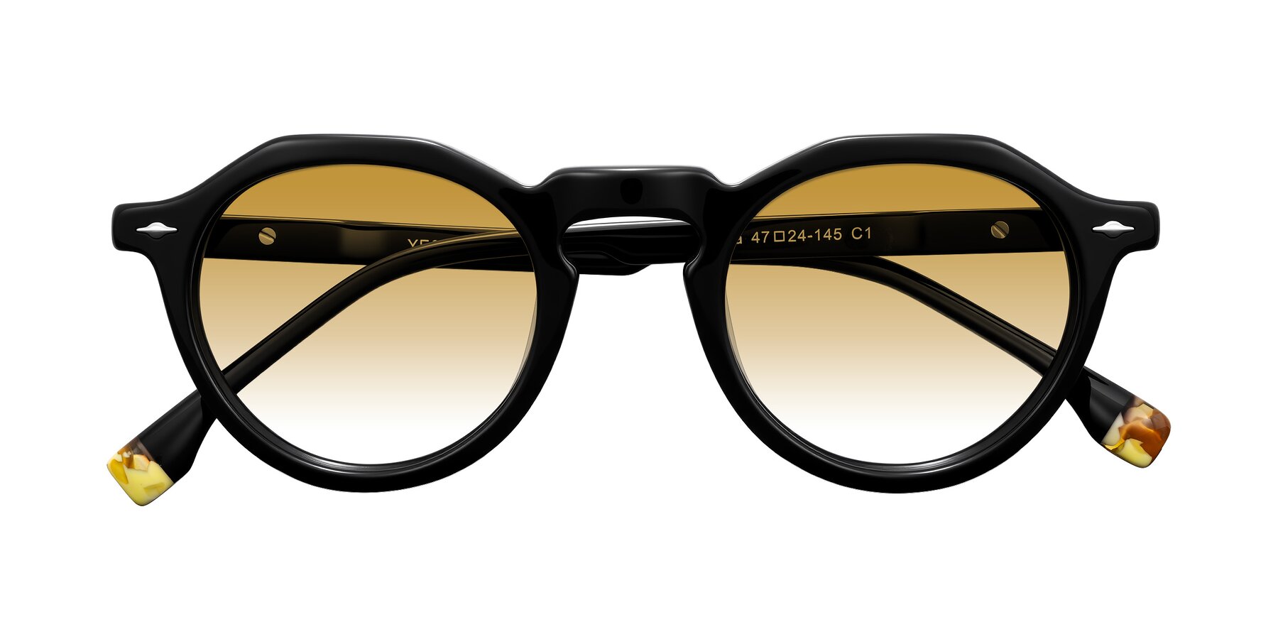 Folded Front of Orta in Black with Champagne Gradient Lenses