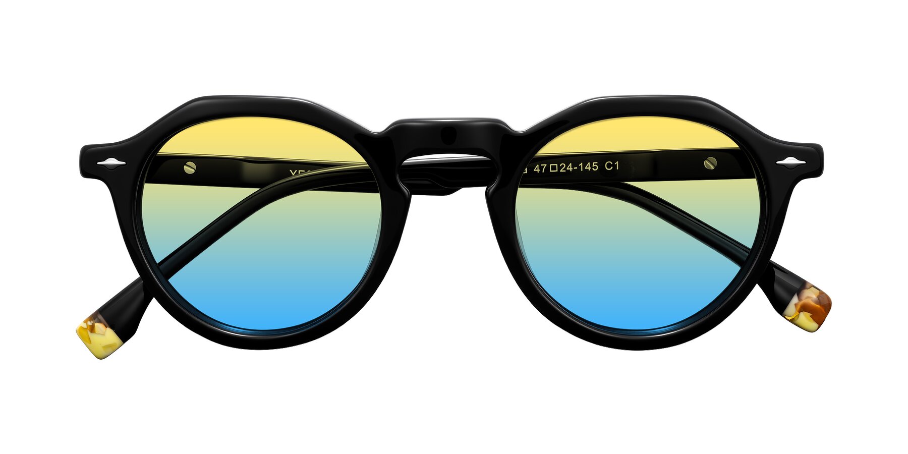 Folded Front of Orta in Black with Yellow / Blue Gradient Lenses