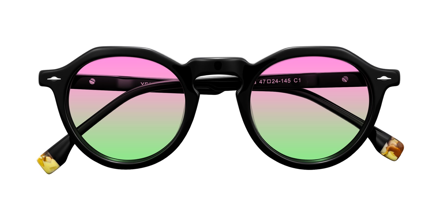 Folded Front of Orta in Black with Pink / Green Gradient Lenses