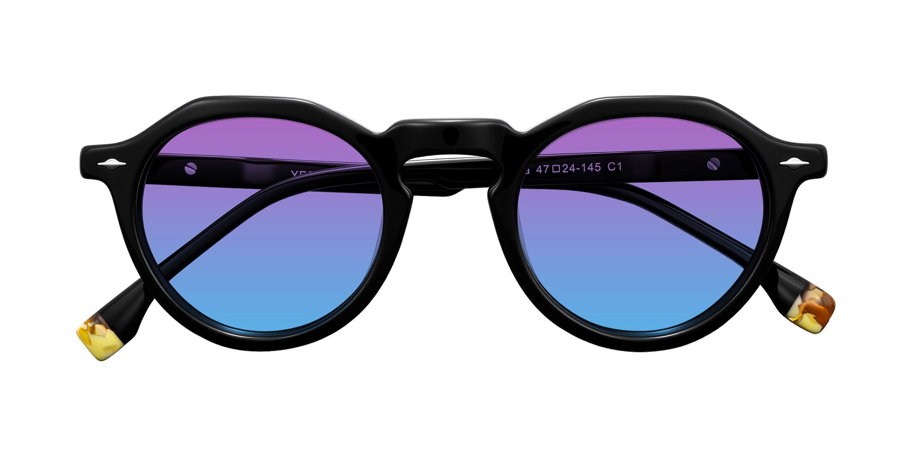 Folded Front of Orta in Black with Purple / Blue Gradient Lenses