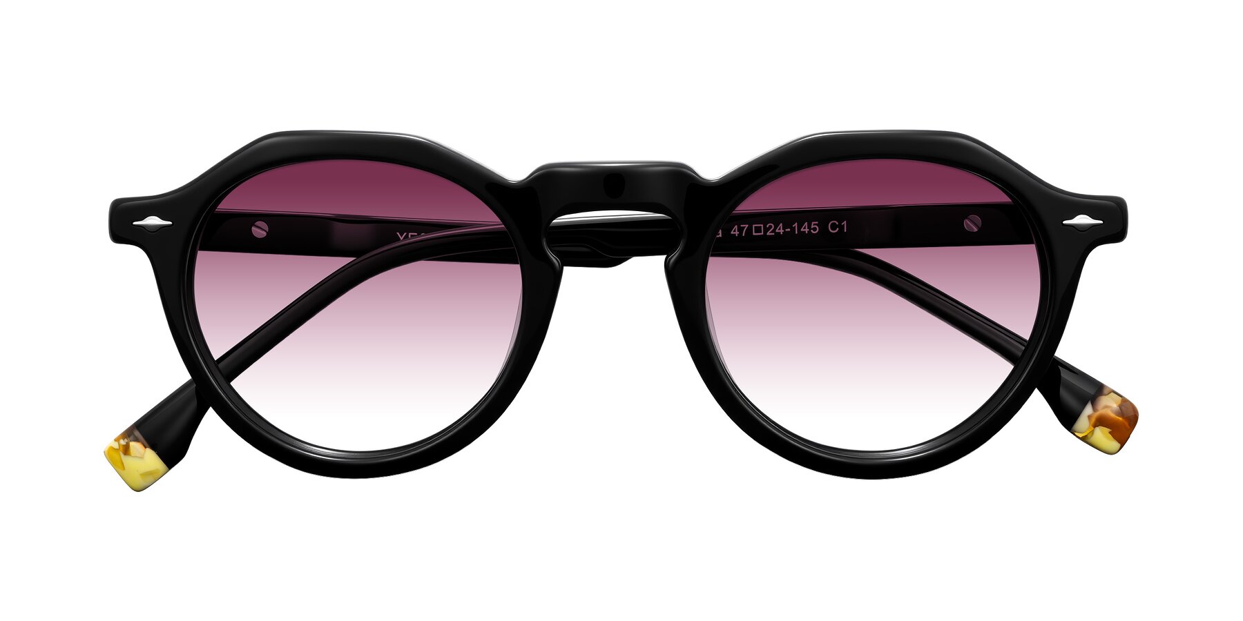 Folded Front of Orta in Black with Wine Gradient Lenses