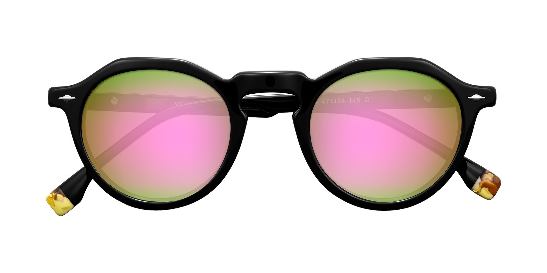 Folded Front of Orta in Black with Pink Mirrored Lenses