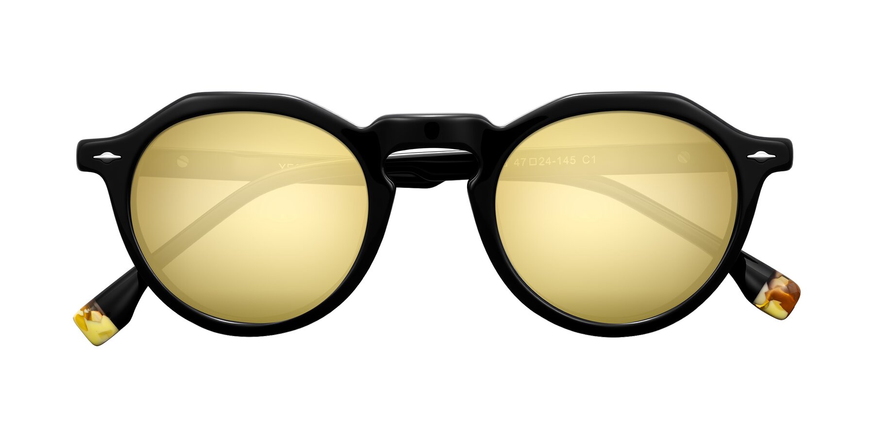 Folded Front of Orta in Black with Gold Mirrored Lenses