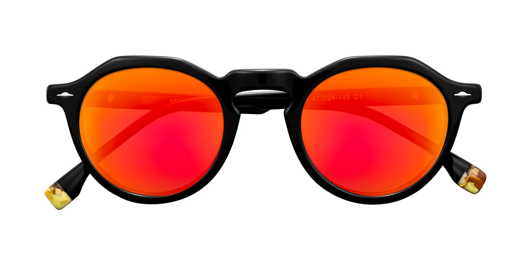 Folded Front of Orta in Black with Red Gold Mirrored Lenses