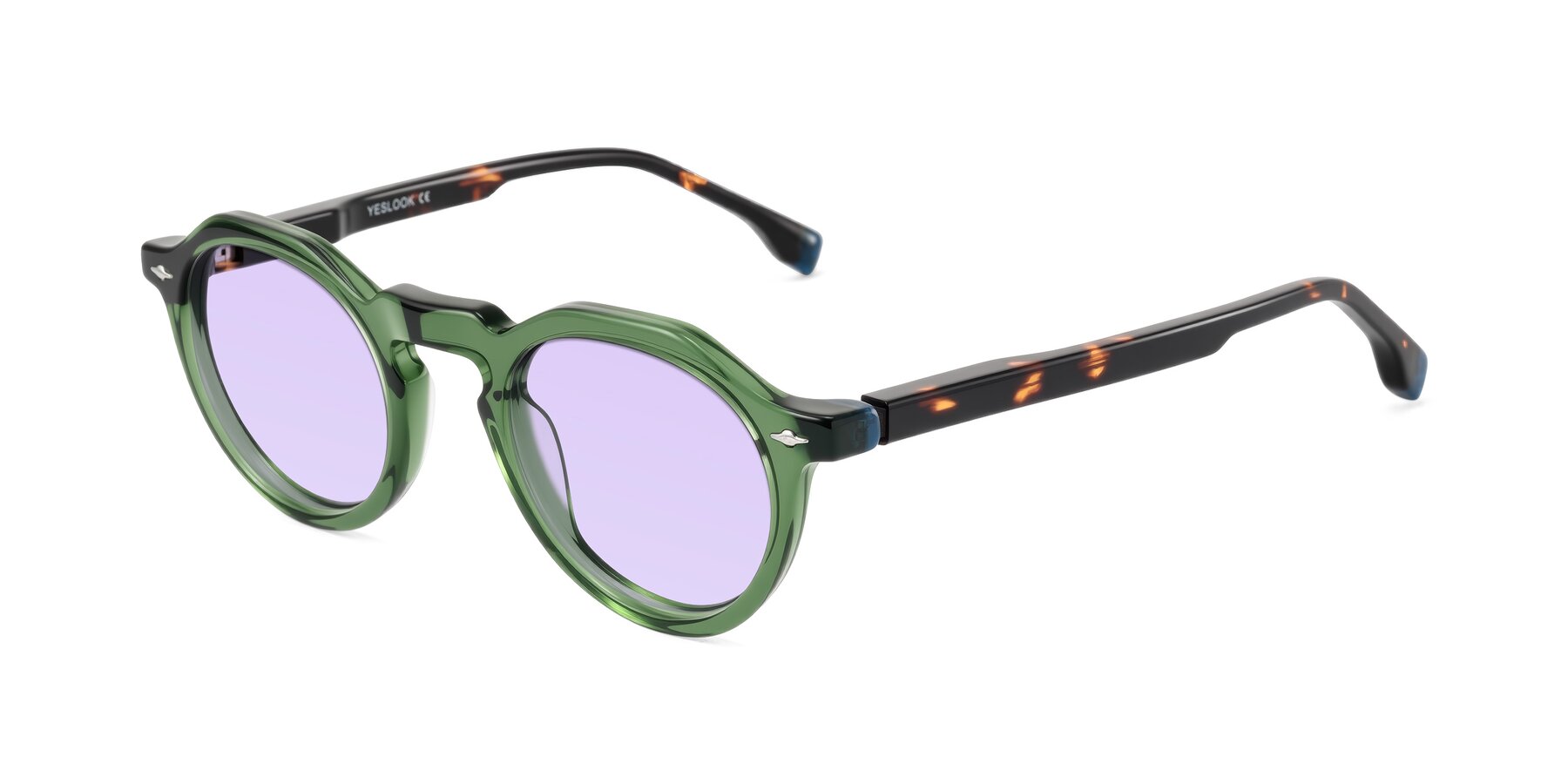 Angle of Orta in Green/Tortoise with Light Purple Tinted Lenses