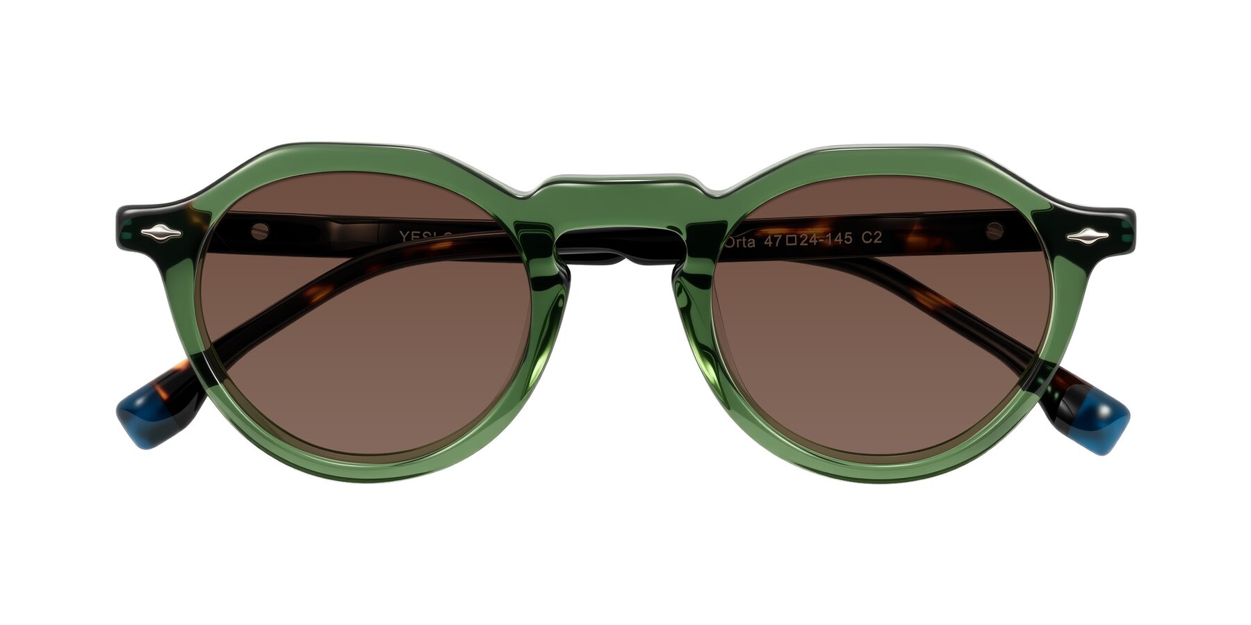 Folded Front of Orta in Green/Tortoise with Brown Tinted Lenses