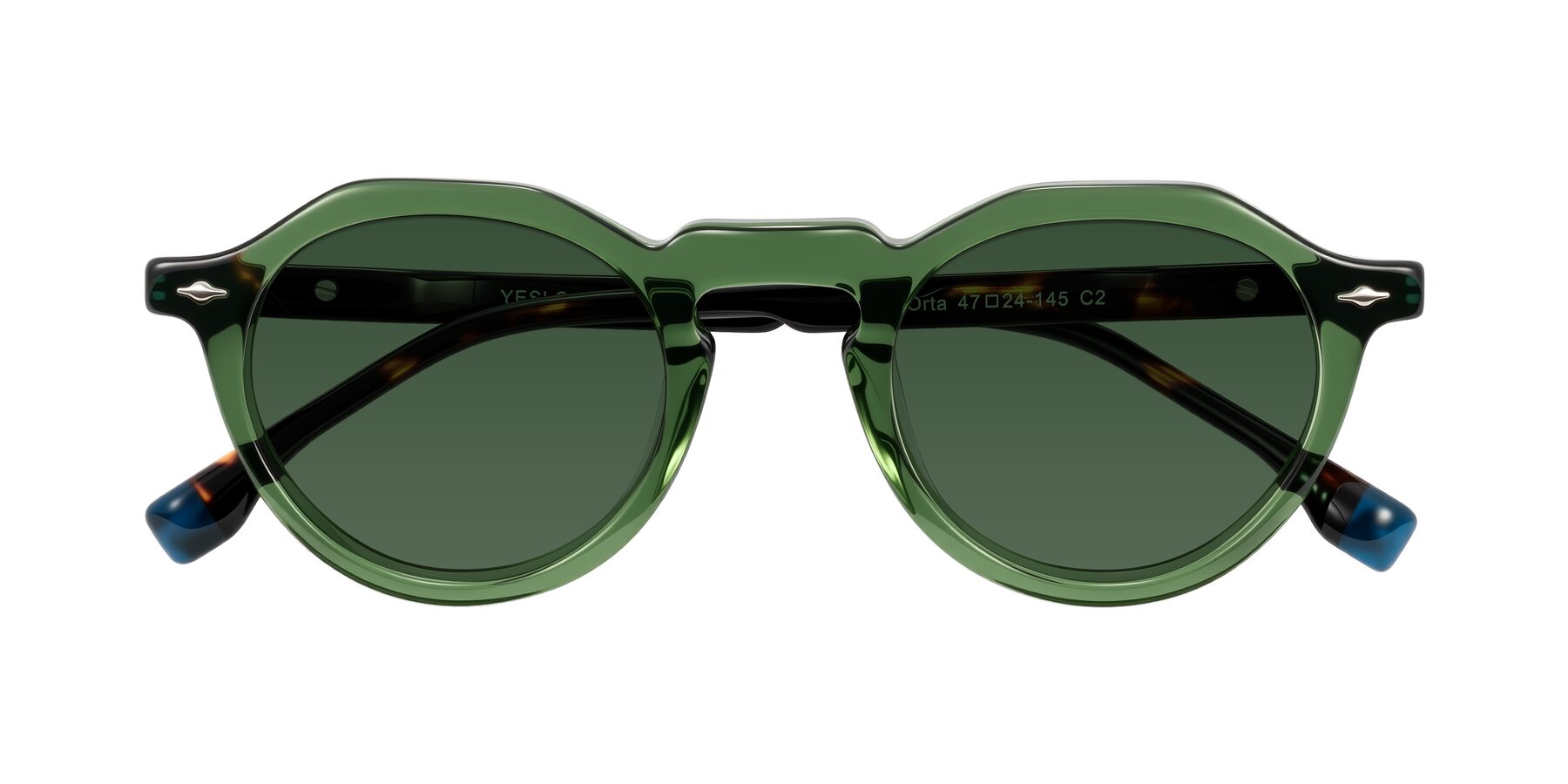 Folded Front of Orta in Green/Tortoise with Green Tinted Lenses