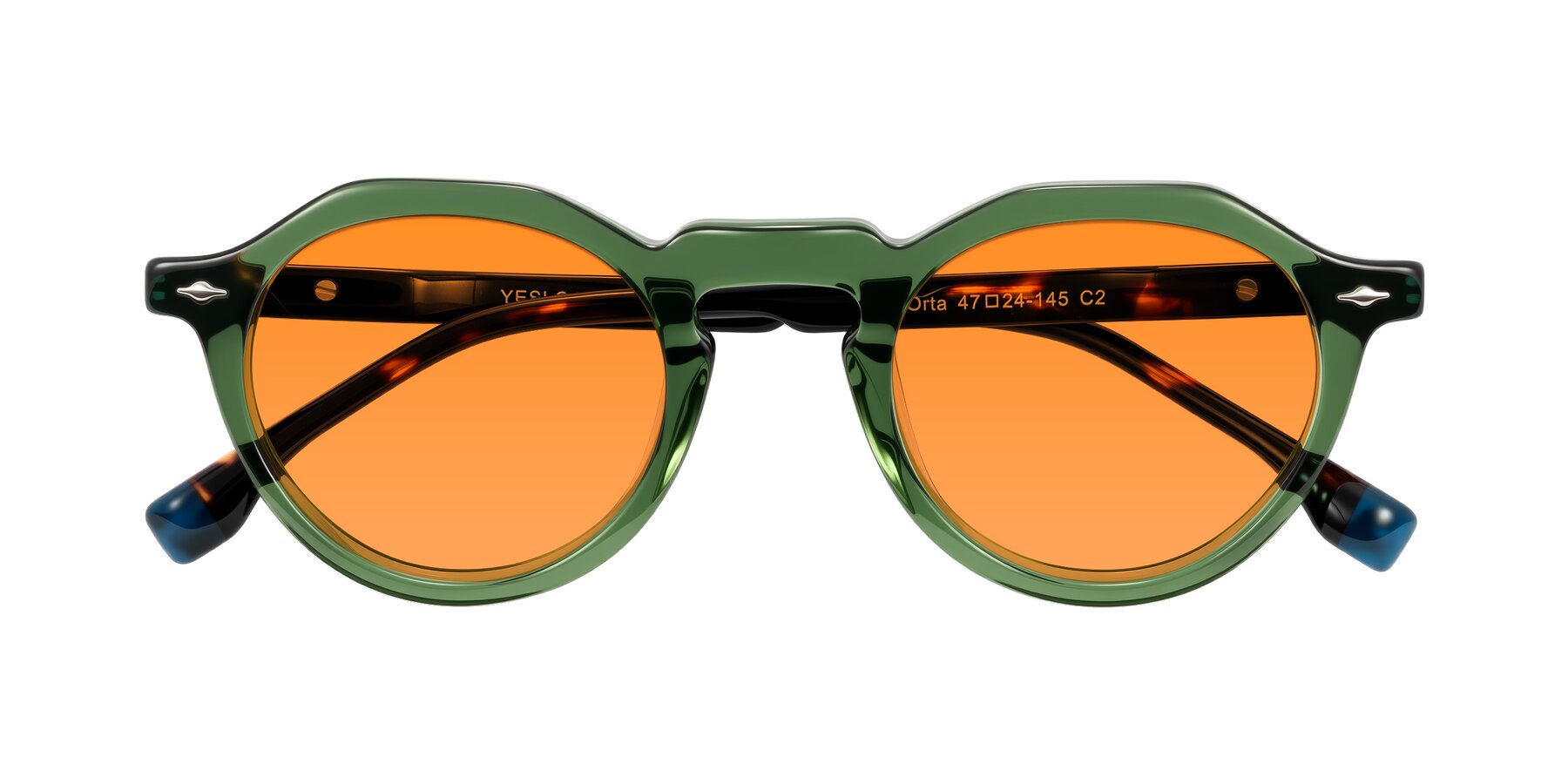 Folded Front of Orta in Green/Tortoise with Orange Tinted Lenses
