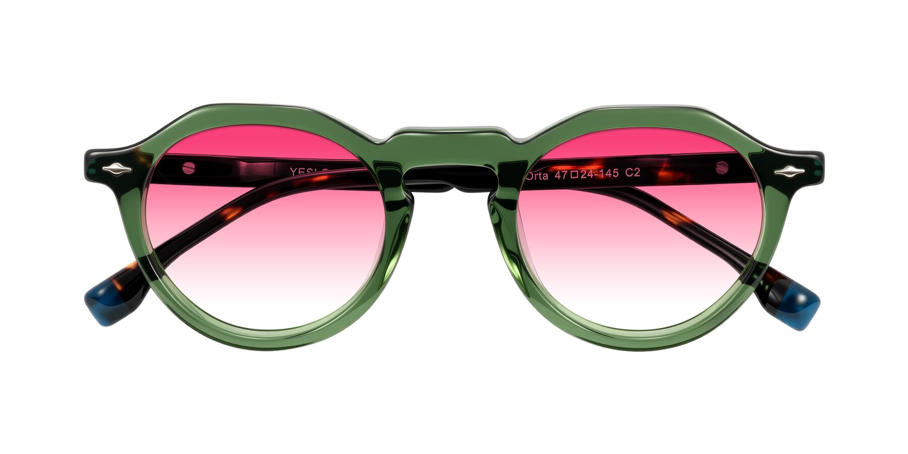 Folded Front of Orta in Green/Tortoise with Pink Gradient Lenses