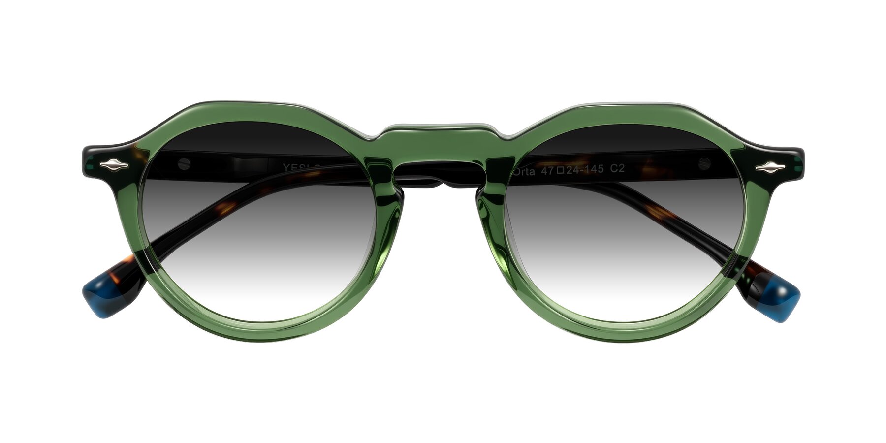 Folded Front of Orta in Green/Tortoise with Gray Gradient Lenses