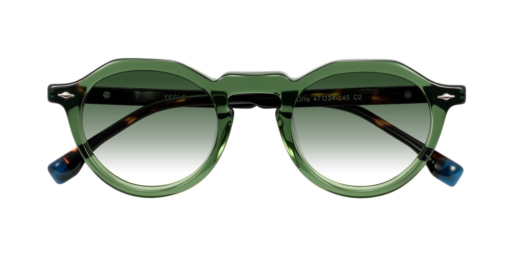 Folded Front of Orta in Green/Tortoise with Green Gradient Lenses