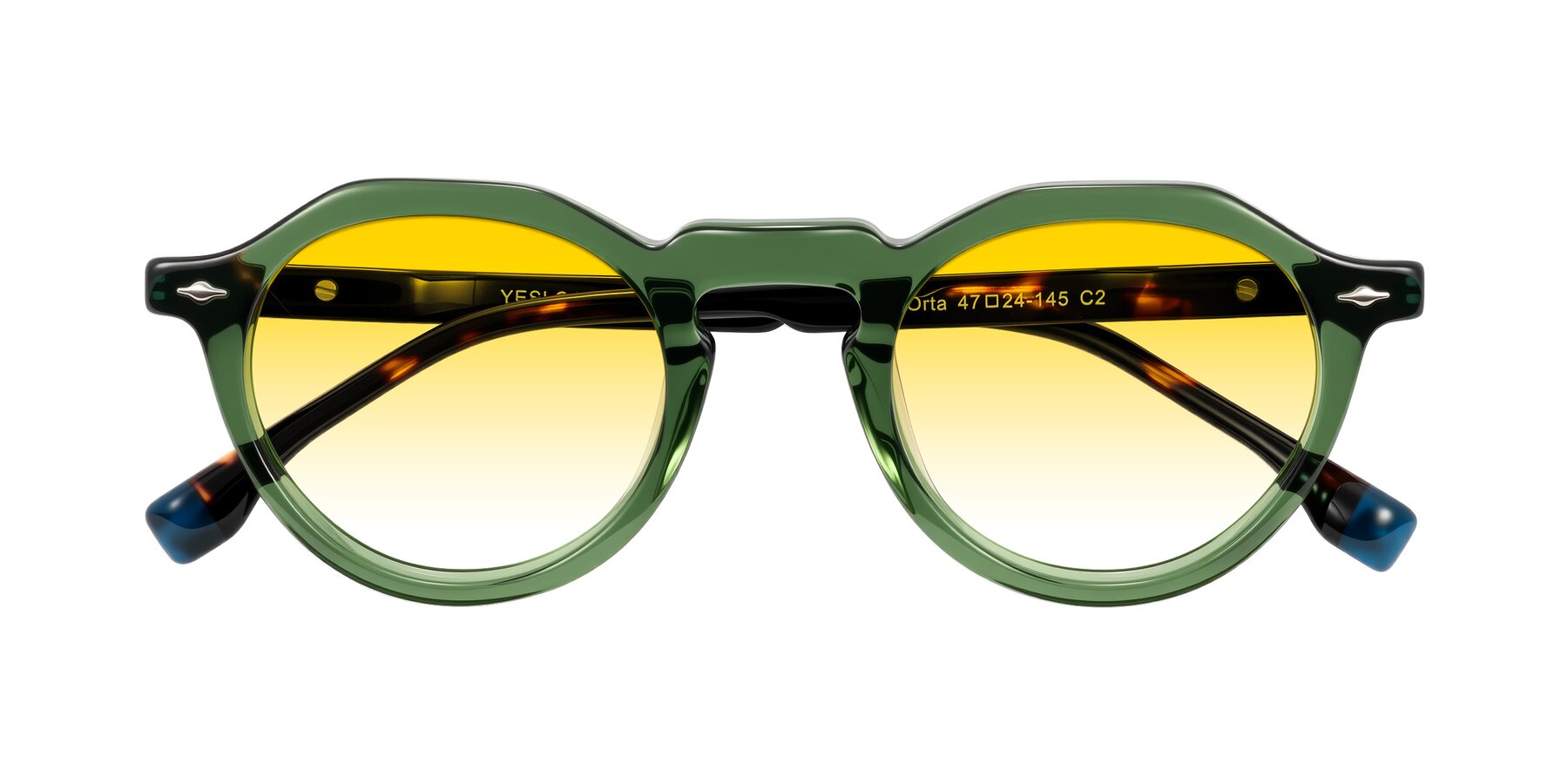 Folded Front of Orta in Green/Tortoise with Yellow Gradient Lenses