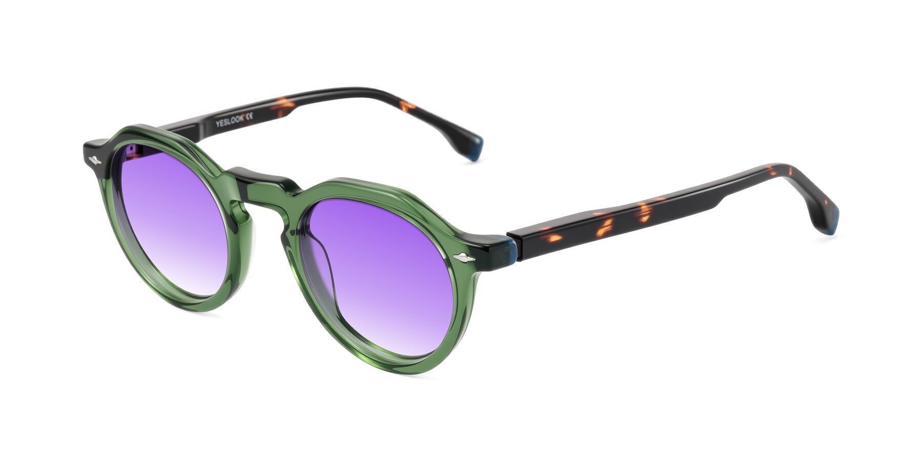 Angle of Orta in Green/Tortoise with Purple Gradient Lenses