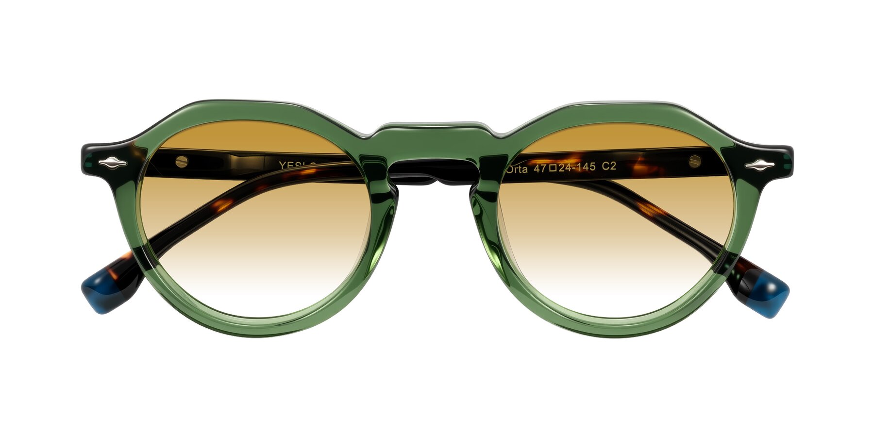 Folded Front of Orta in Green/Tortoise with Champagne Gradient Lenses