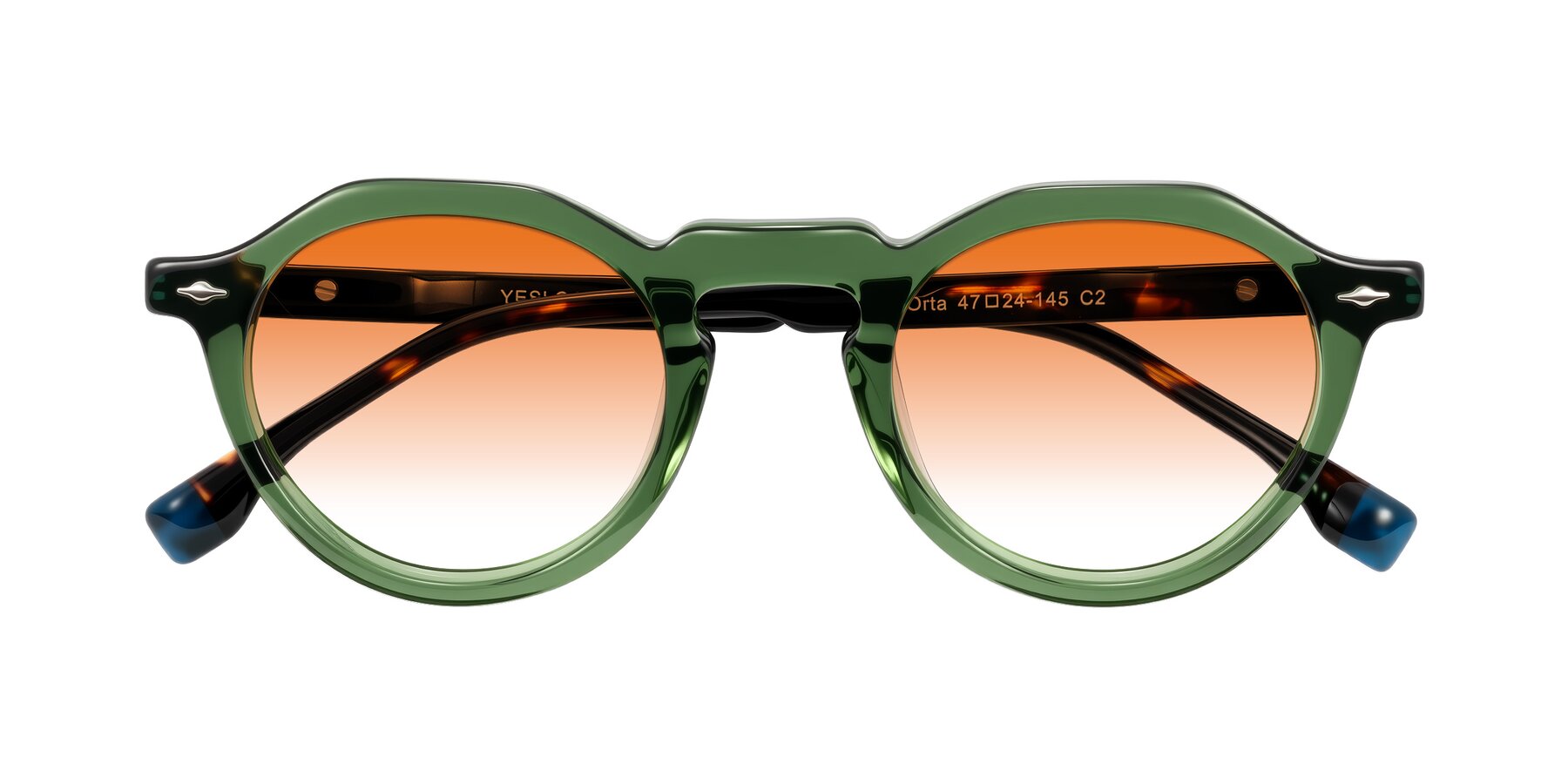 Folded Front of Orta in Green/Tortoise with Orange Gradient Lenses