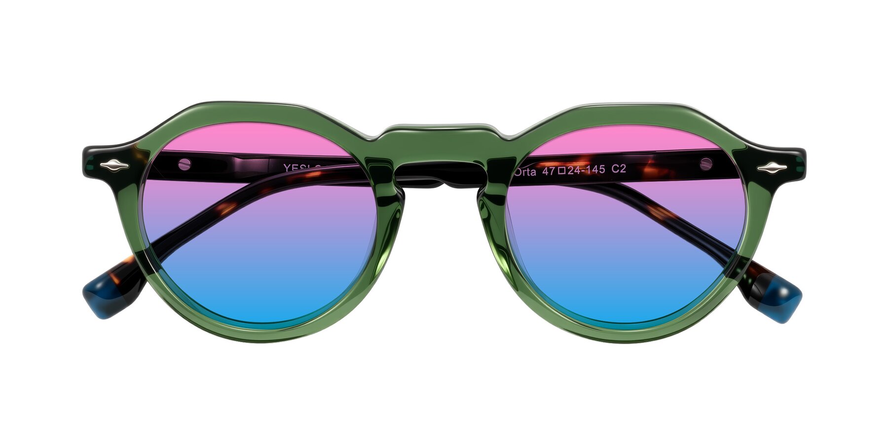 Folded Front of Orta in Green/Tortoise with Pink / Blue Gradient Lenses
