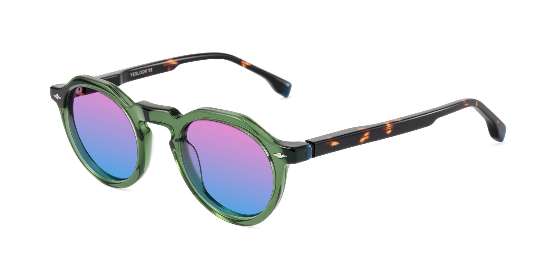Angle of Orta in Green/Tortoise with Pink / Blue Gradient Lenses