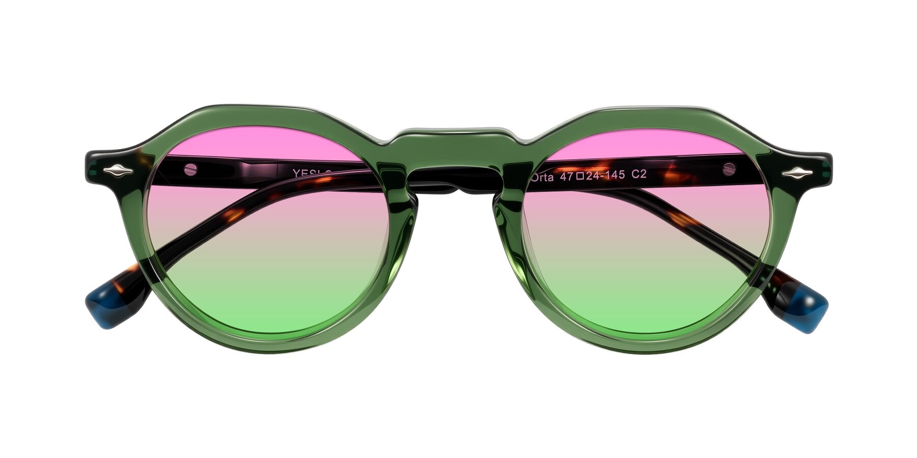 Folded Front of Orta in Green/Tortoise with Pink / Green Gradient Lenses