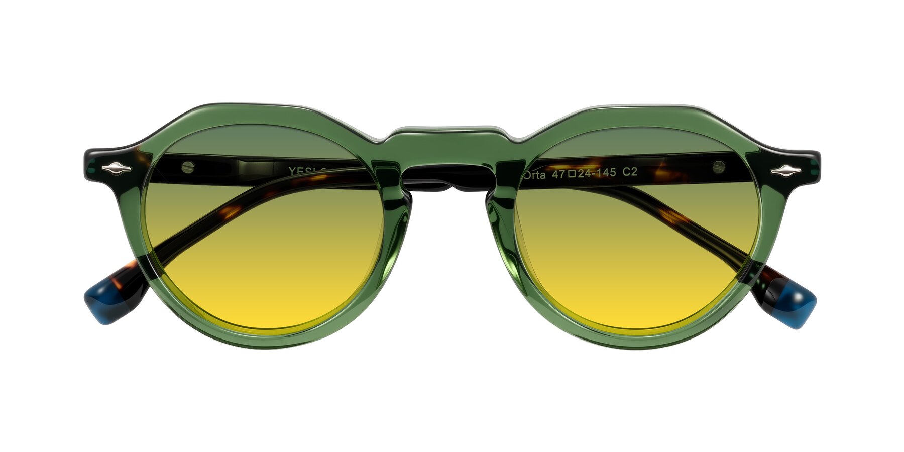 Folded Front of Orta in Green/Tortoise with Green / Yellow Gradient Lenses
