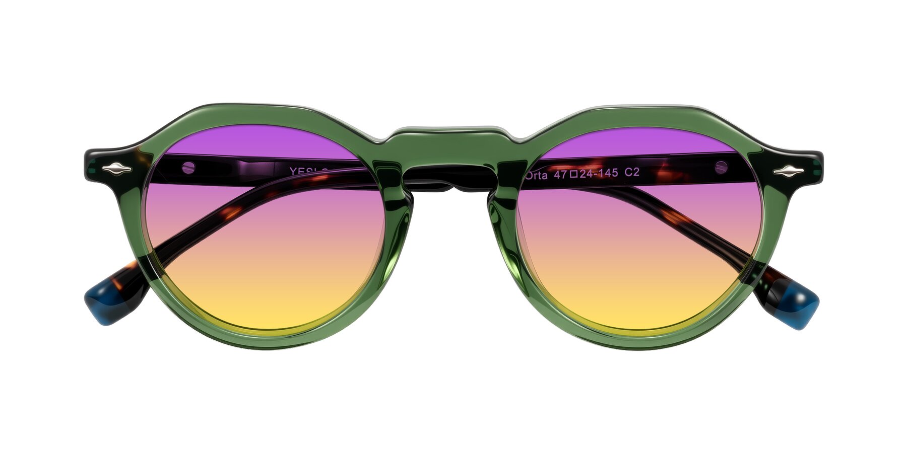 Folded Front of Orta in Green/Tortoise with Purple / Yellow Gradient Lenses