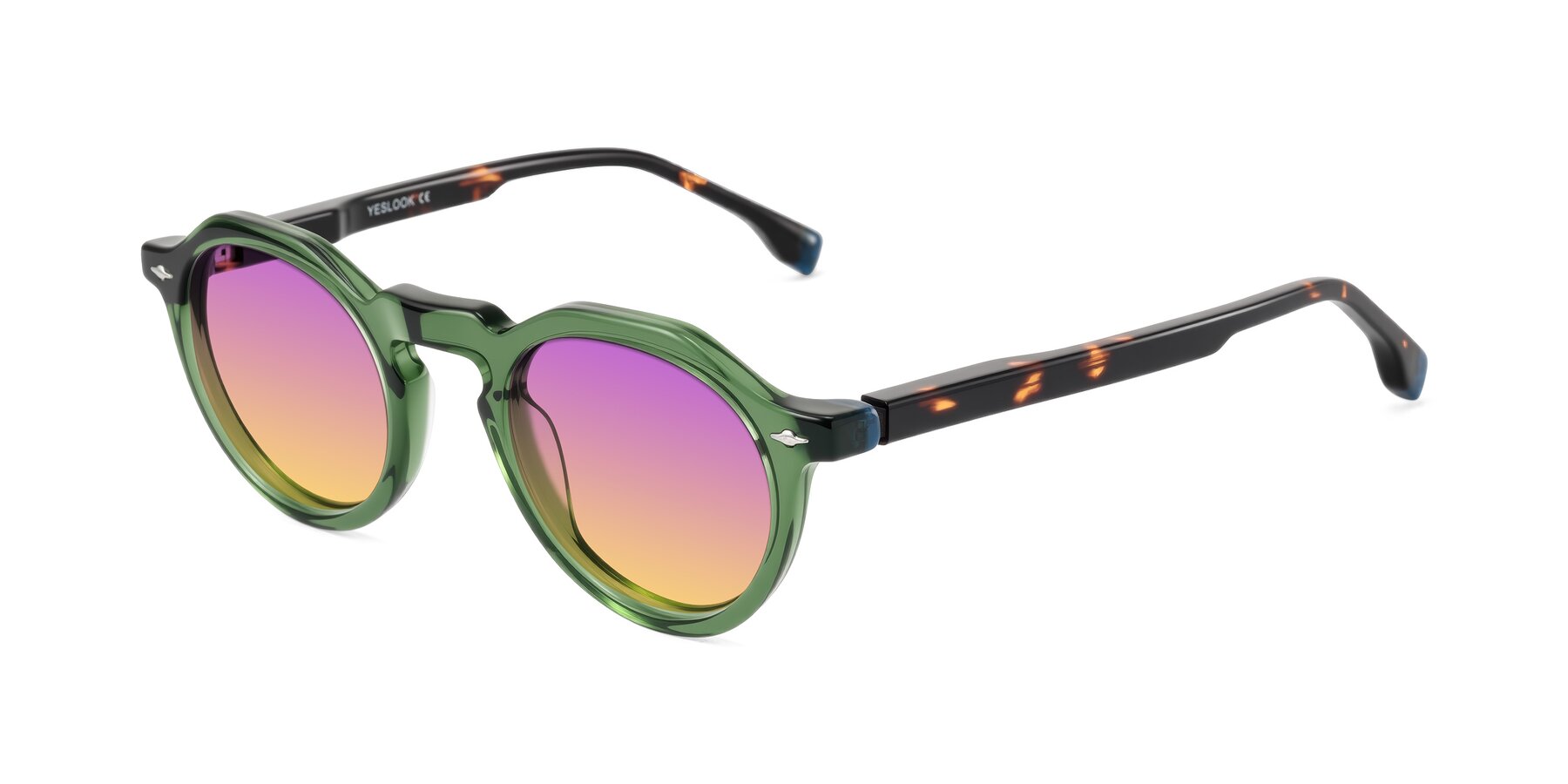 Angle of Orta in Green/Tortoise with Purple / Yellow Gradient Lenses