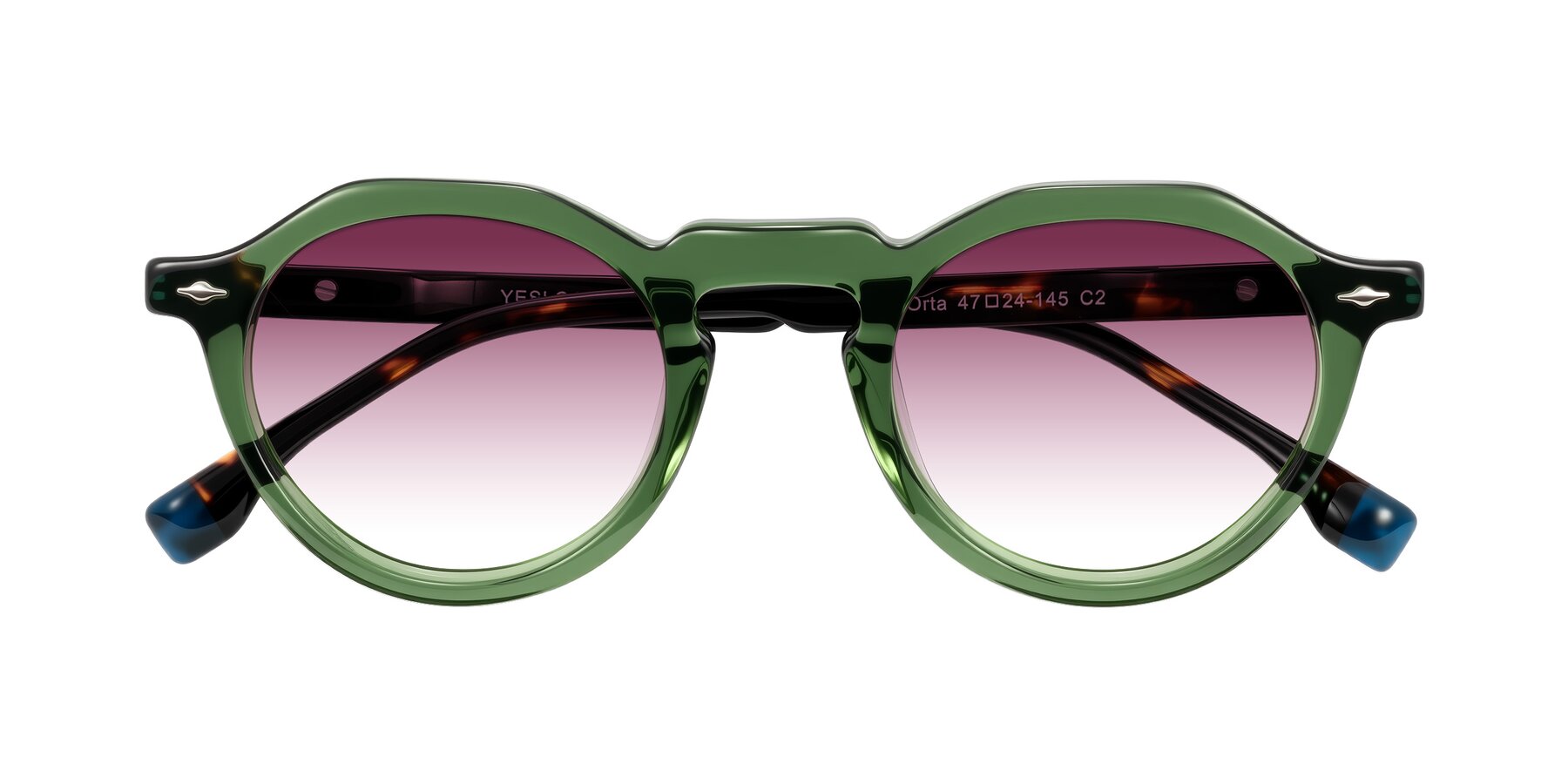 Folded Front of Orta in Green/Tortoise with Wine Gradient Lenses